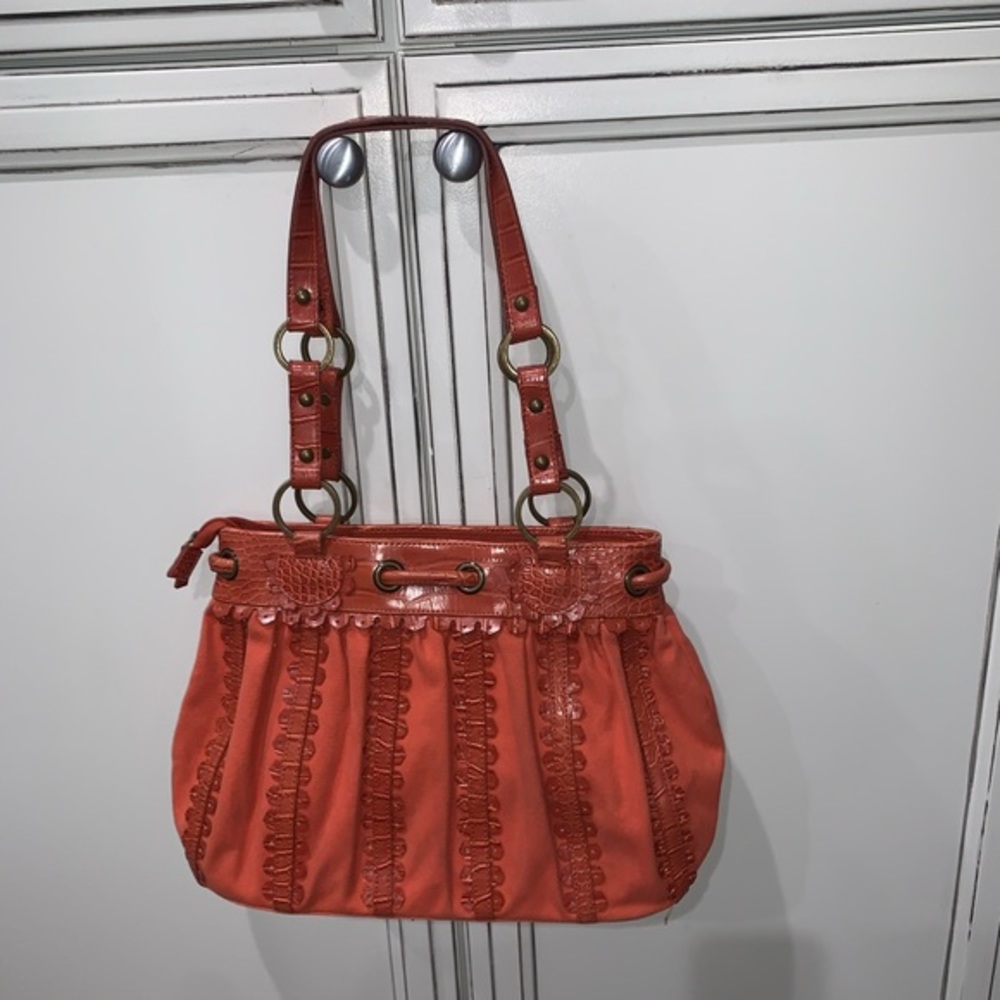 Sondra Robert’s Orange studded Croc embossed Bag - Picture 7 of 10